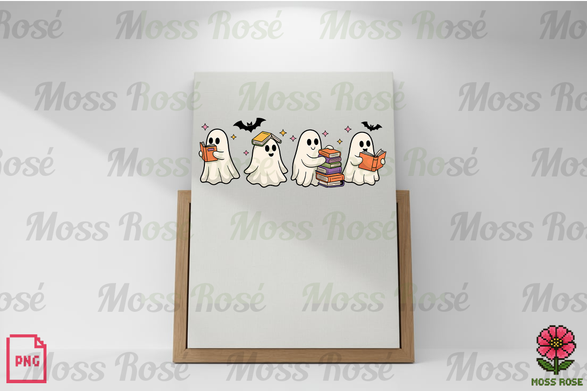 Bookish Ghosts Reading PNG Bundle, a Graphic by Moss Rose (Photo 2 of 3)
