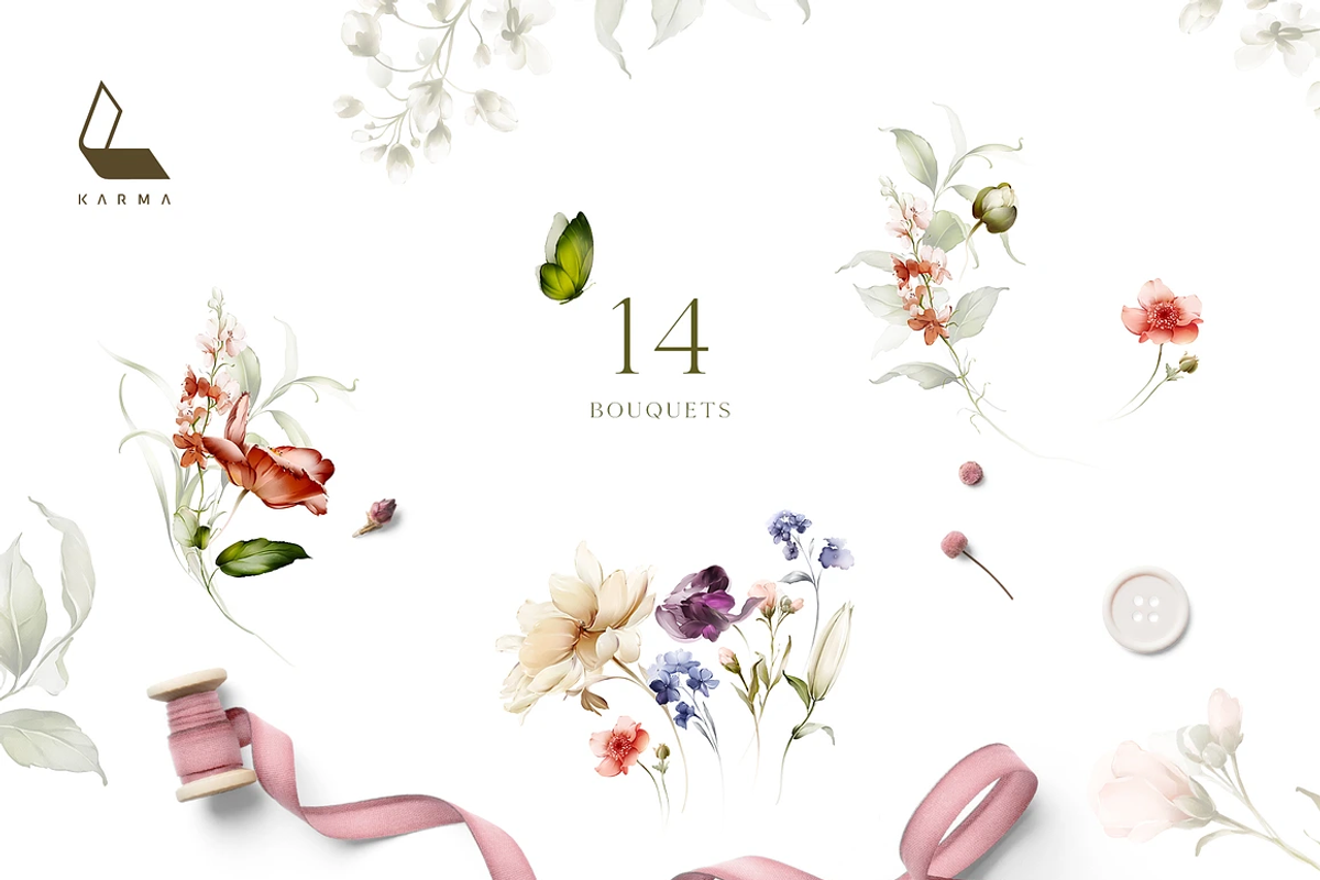 4-in-1 Watercolor Floral Bundle 02, an Illustration by Karma (Photo 8 of 34)
