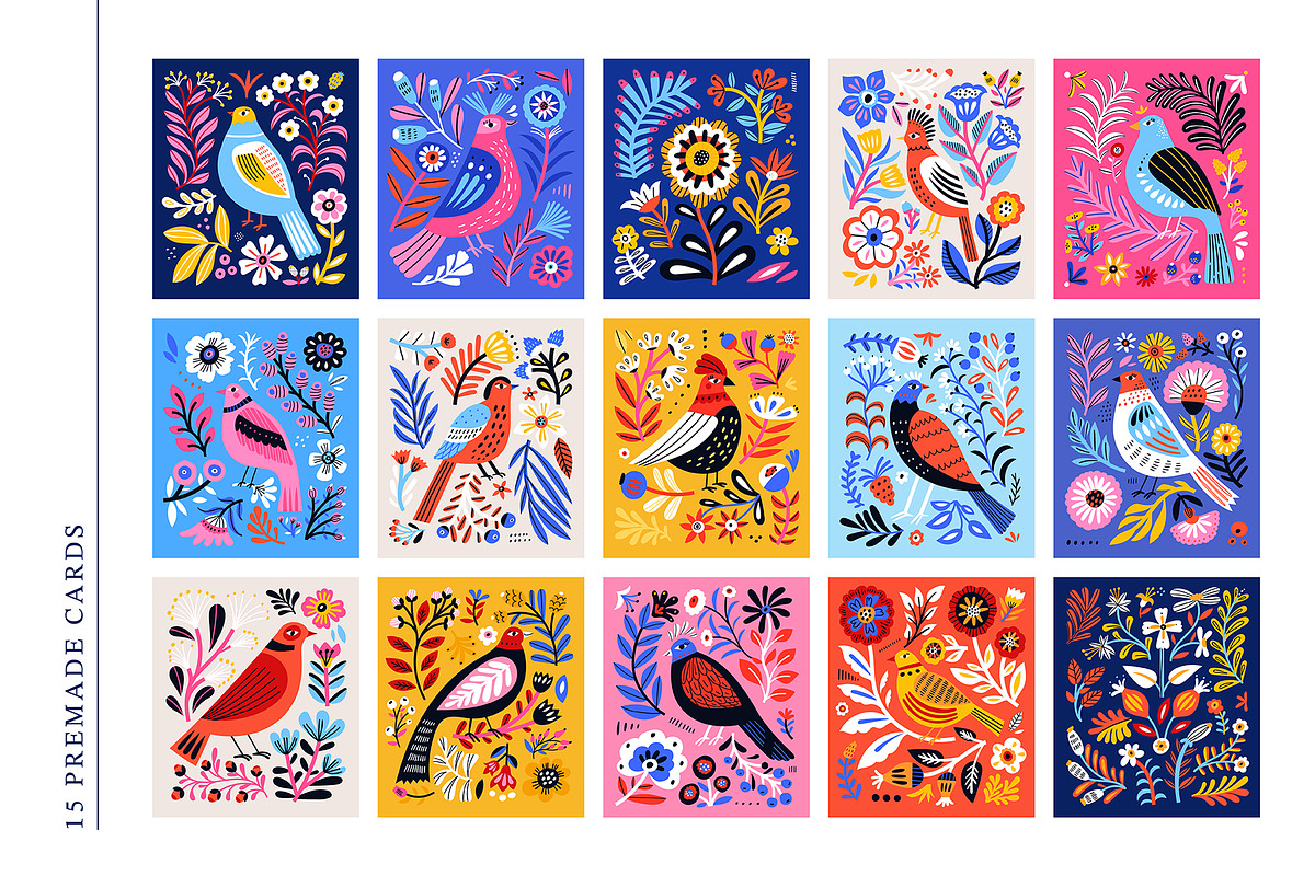 Birds & Flowers | Folk style clipart, an Animal Illustration by Olia (Photo 3 of 14)