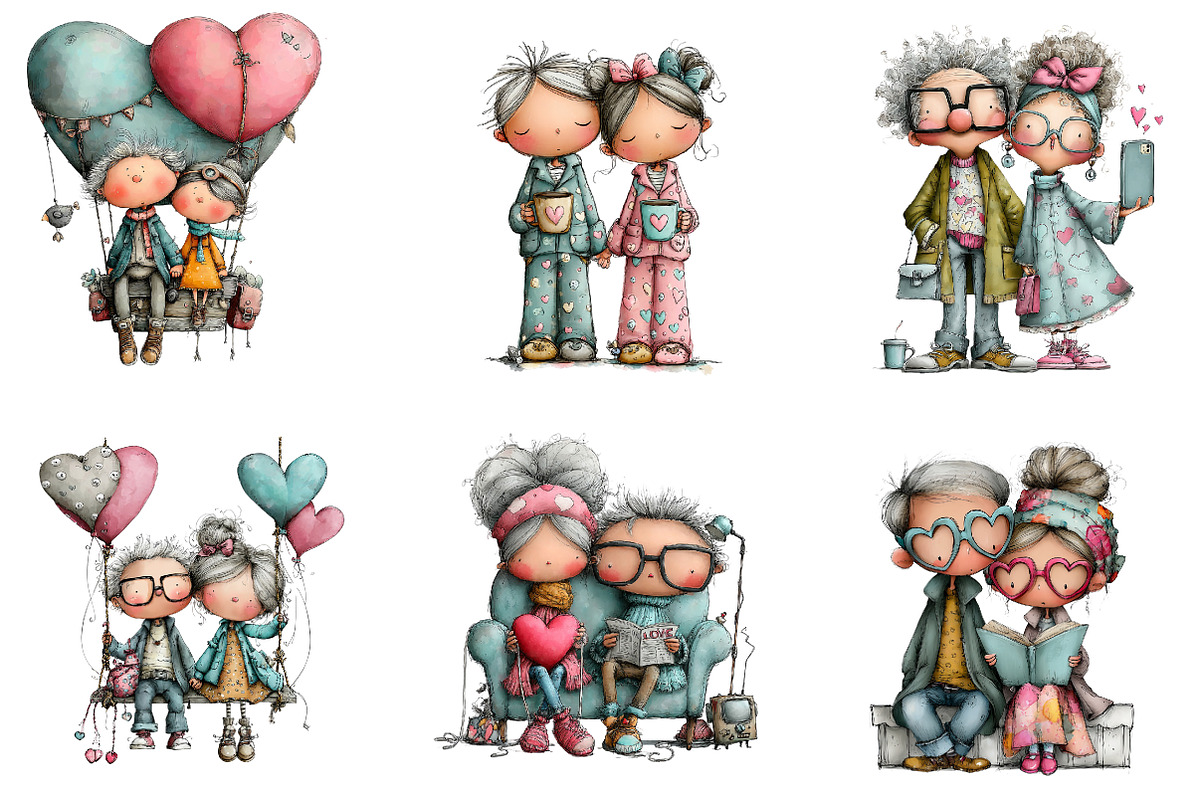 funny watercolor valentine old coupl, an Illustration by CreationArt (Photo 5 of 5)