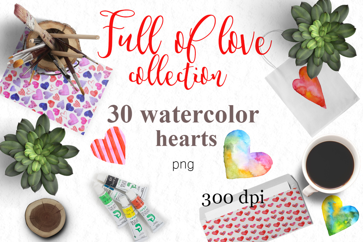 Watercolor hearts. Valentine's set, an Object Graphic by SaharaArt (Photo 1 of 3)