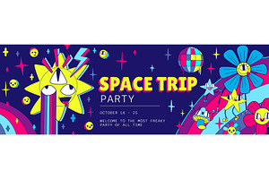 Space Trip Party Invitation Flyer In