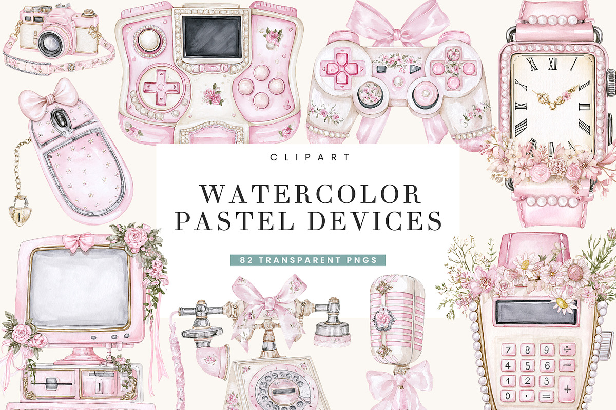 Watercolor Pastel Devices Clipart, a Technology Illustration by BusyDaydesign (Photo 1 of 9)