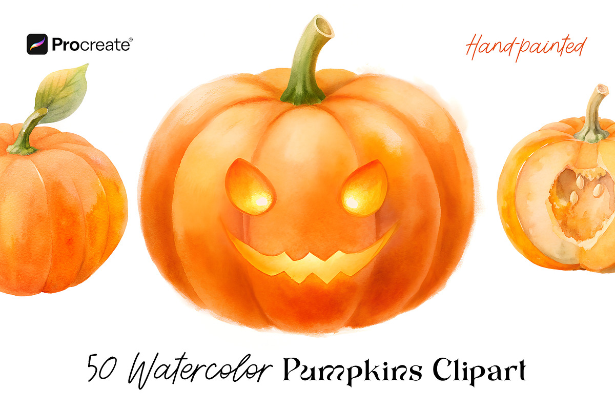 Hand-Painted Watercolor Pumpkins, an Object Graphic by crafty (Photo 1 of 8)