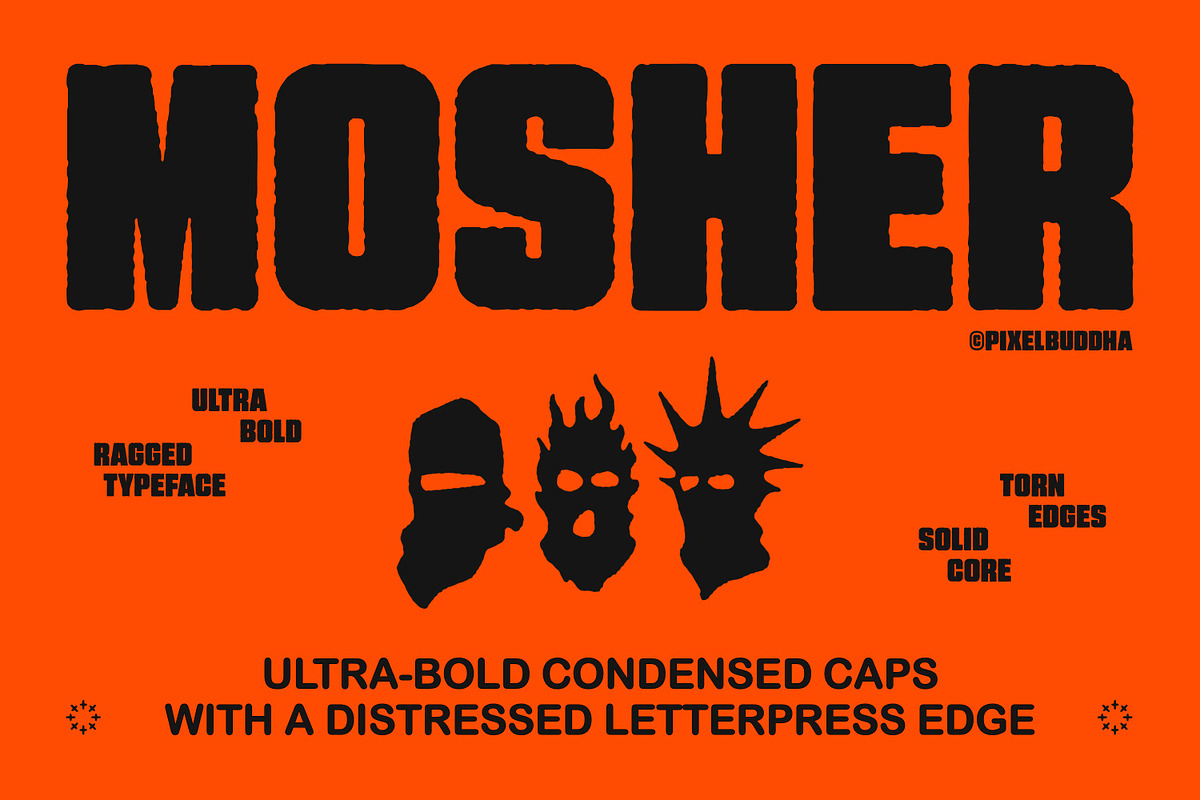 Mosher - Distressed Display Font, a Sans Serif Font by pixelbuddha.net (Photo 1 of 6)