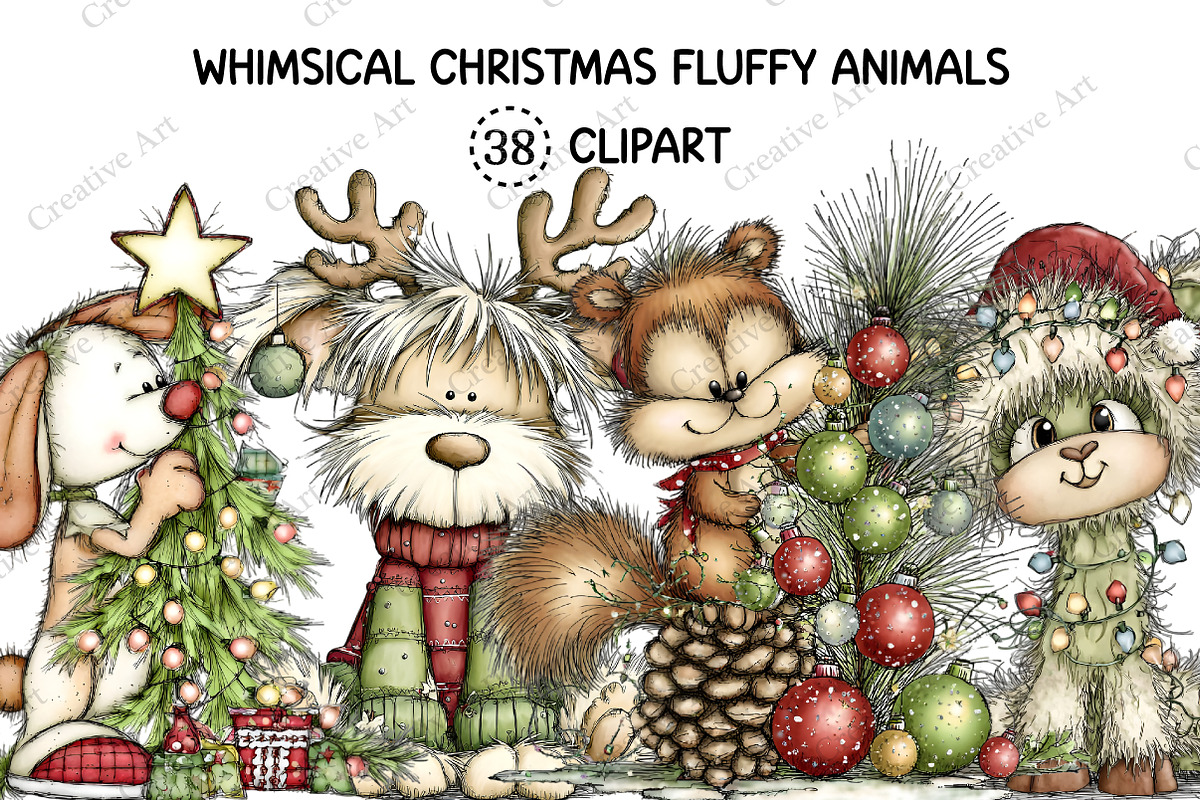 Whimsical Christmas Fluffy Animals, an Illustration by Creative Art (Photo 1 of 10)