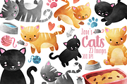 Watercolor Cats Clipart, a Food Illustration by DigitalArtsi (Thumbnail 1 of 3)