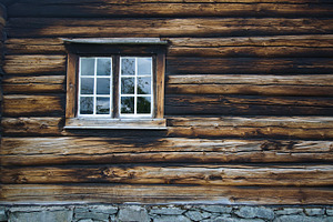 Dark timbered wooden wall with window