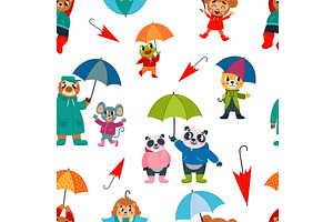 Animals with umbrellas. Cartoon, an Animal Illustration by LadadikArt