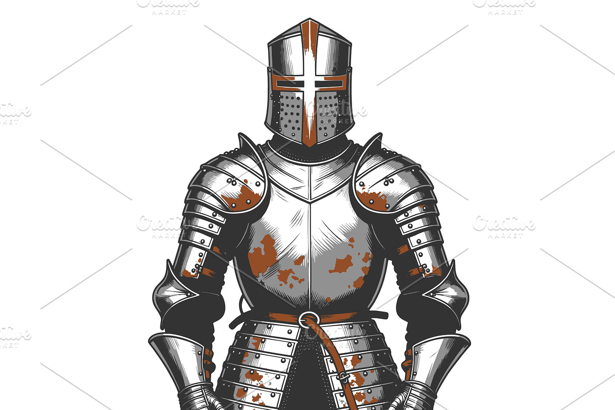 Medieval Knight Armor With Cross, an Illustration by AlexArt