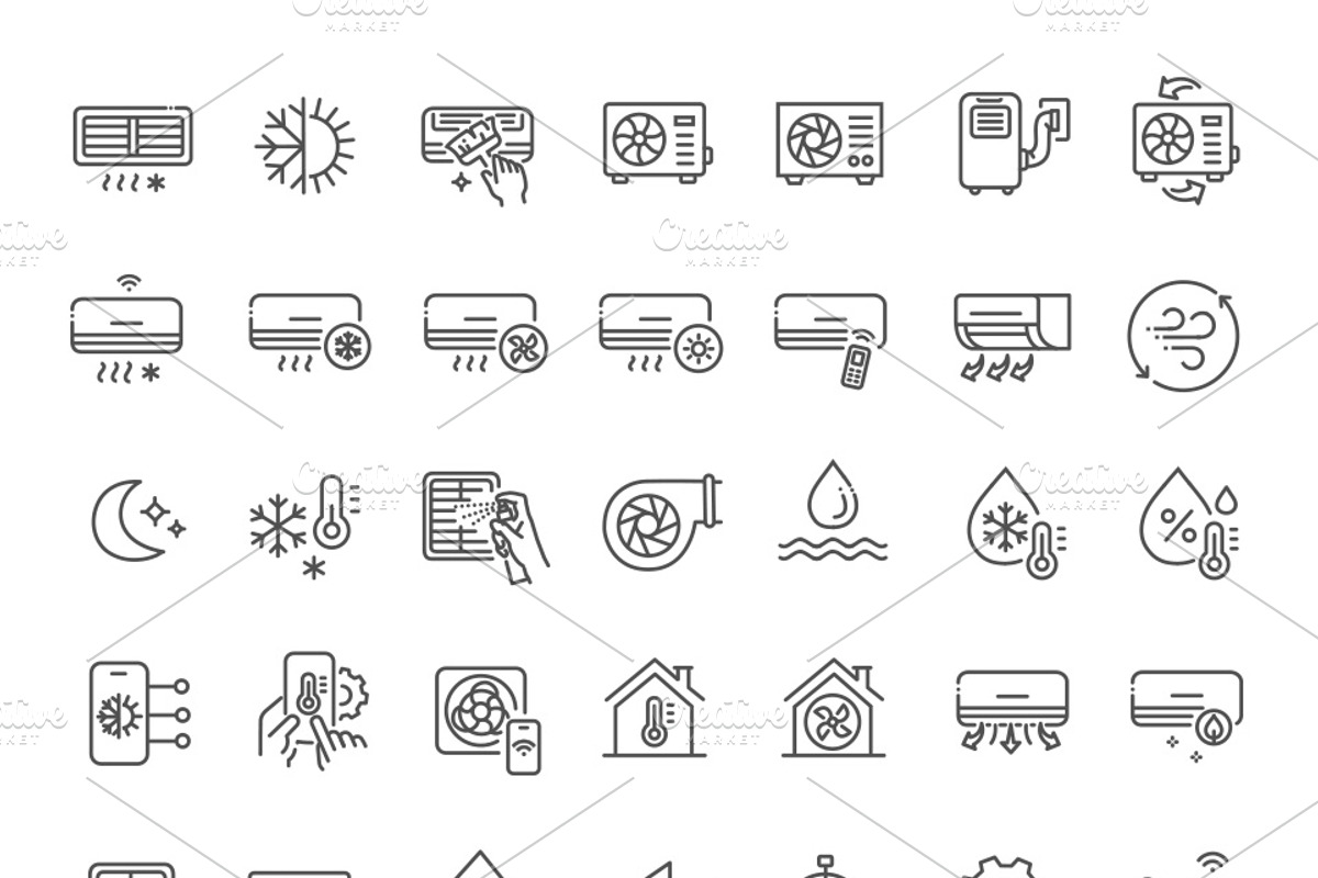 Air Conditioner Line Icons Set, an Outline Icon by Tettygreen (Photo 2 of 2)