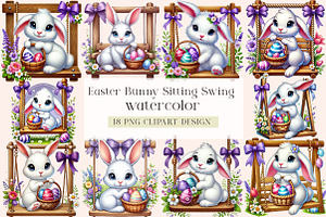 Easter Bunny Sitting Swing Clipart, an Illustration by DreamArtGraphic