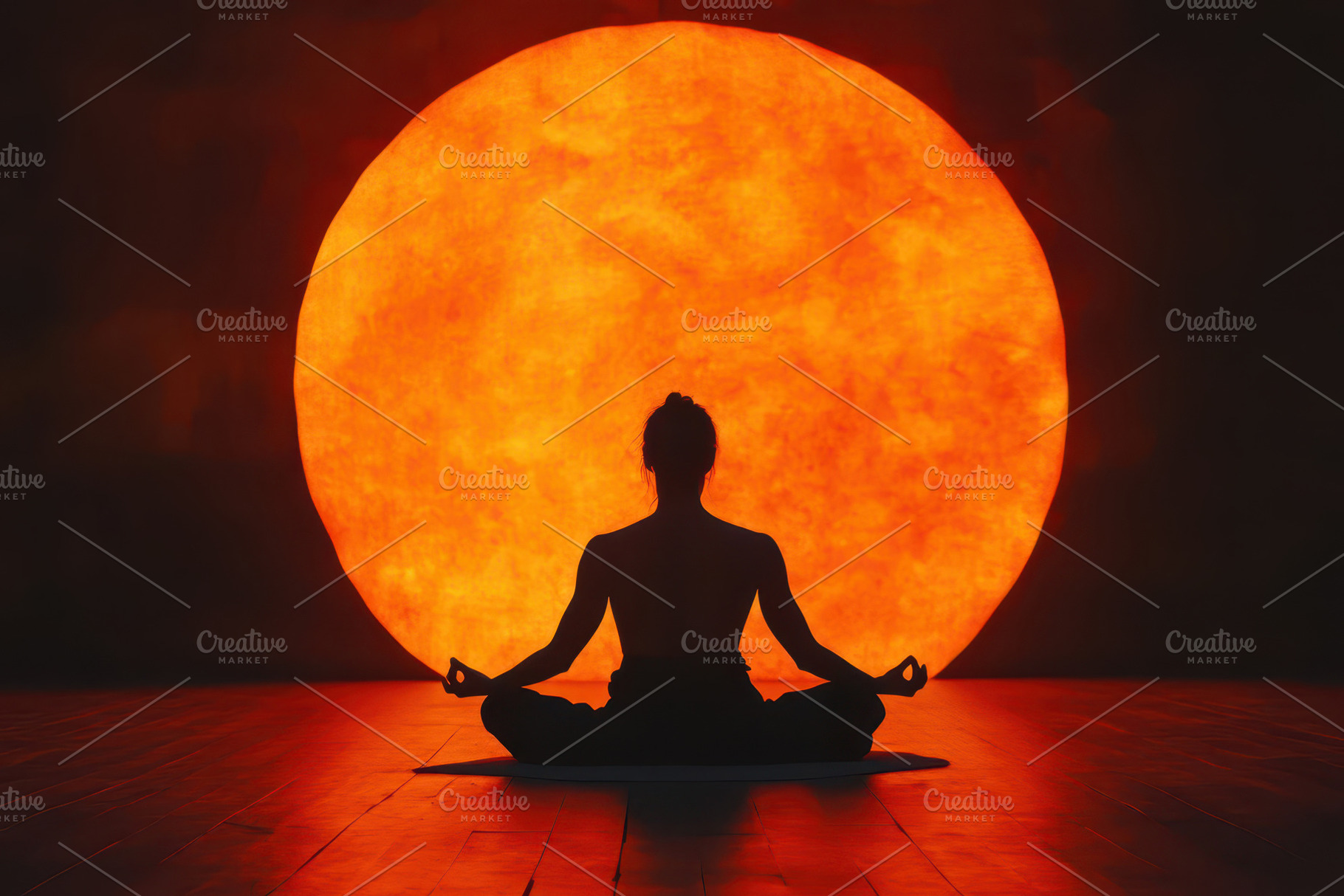 Meditation practice in silhouette ag, a Photo by Tanuart