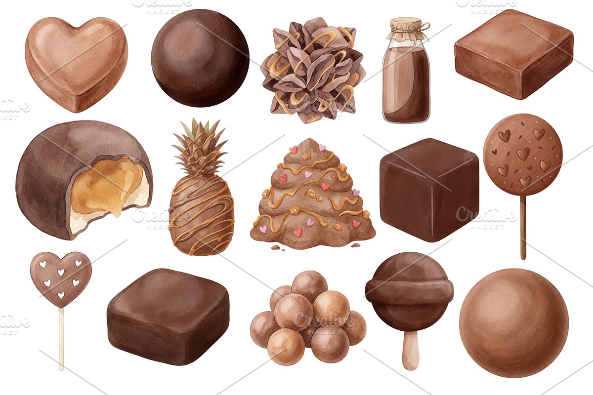 Watercolor Chocolate Dessert Clipart, a Food Illustration by Stellalunarts (Photo 5 of 14)