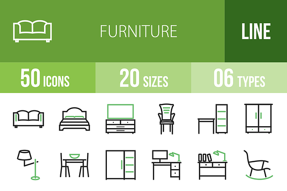 50 Furniture Green Black Icons