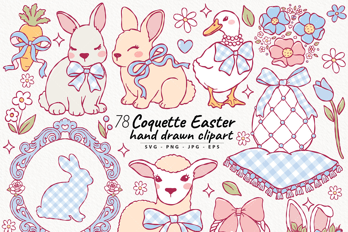 Coquette Easter Clipart | Hand Drawn, an Animal Illustration by TitaLivingArt (Photo 1 of 12)