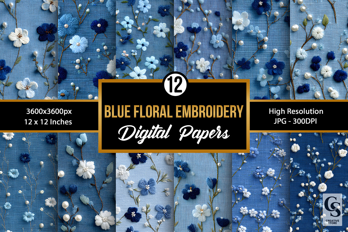 Blue Beaded Floral Embroidery, a Pattern Graphic by Creative Store (Photo 1 of 5)