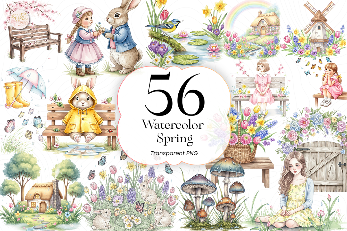 Watercolor Spring Floral PNG Clipart, an Object Illustration by KennedyStudio (Photo 1 of 5)