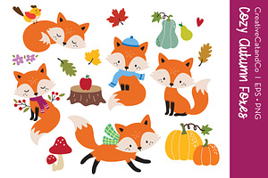 Cute Fox Fall Season EPS PNG Set