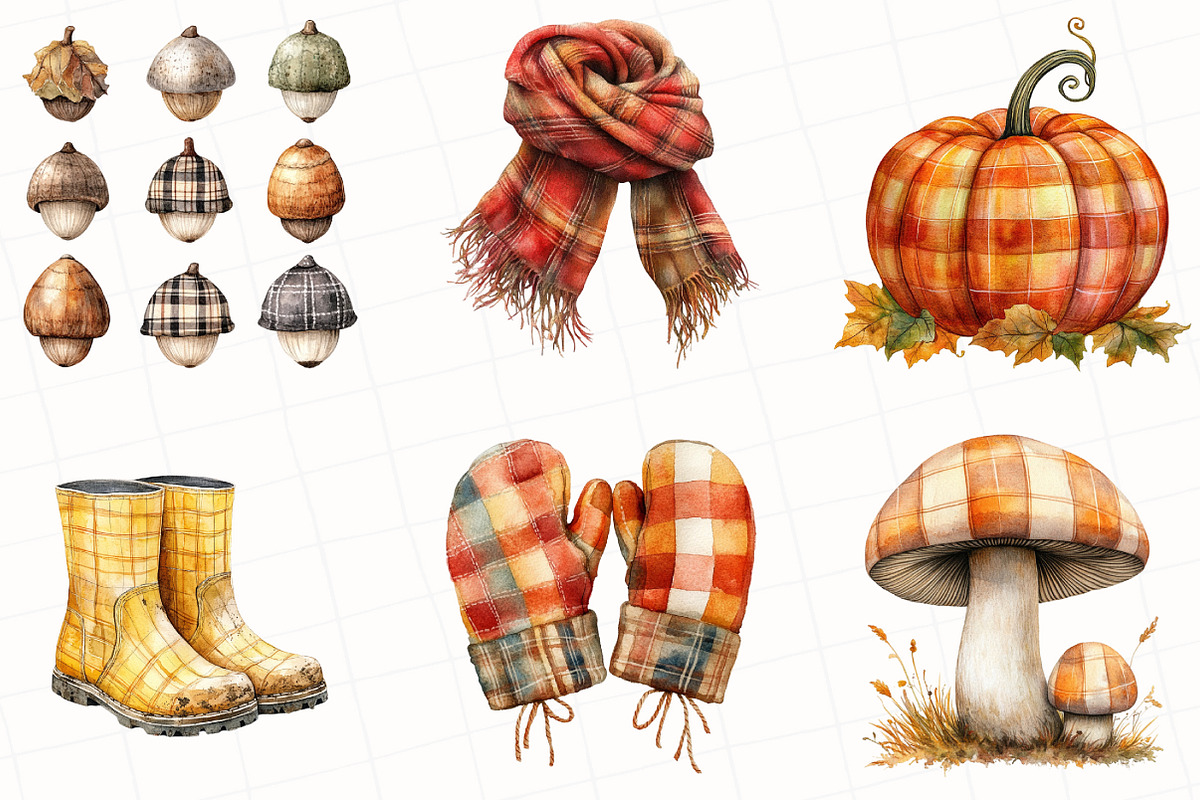 Watercolor Plaid Autumn Clipart, an Illustration by OK Design (Photo 4 of 5)