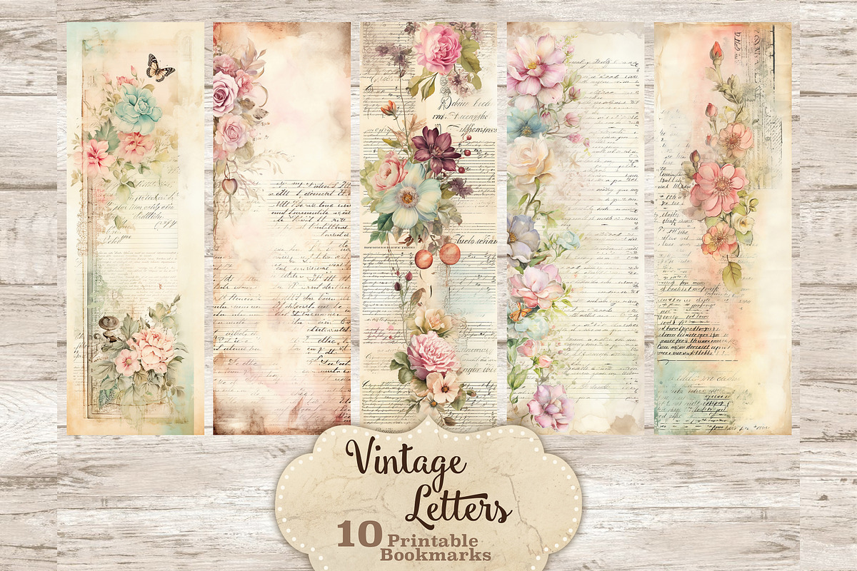 Vintage Letters Bookmarks, a Decorative Illustration by GlamArtZhanna (Photo 1 of 3)