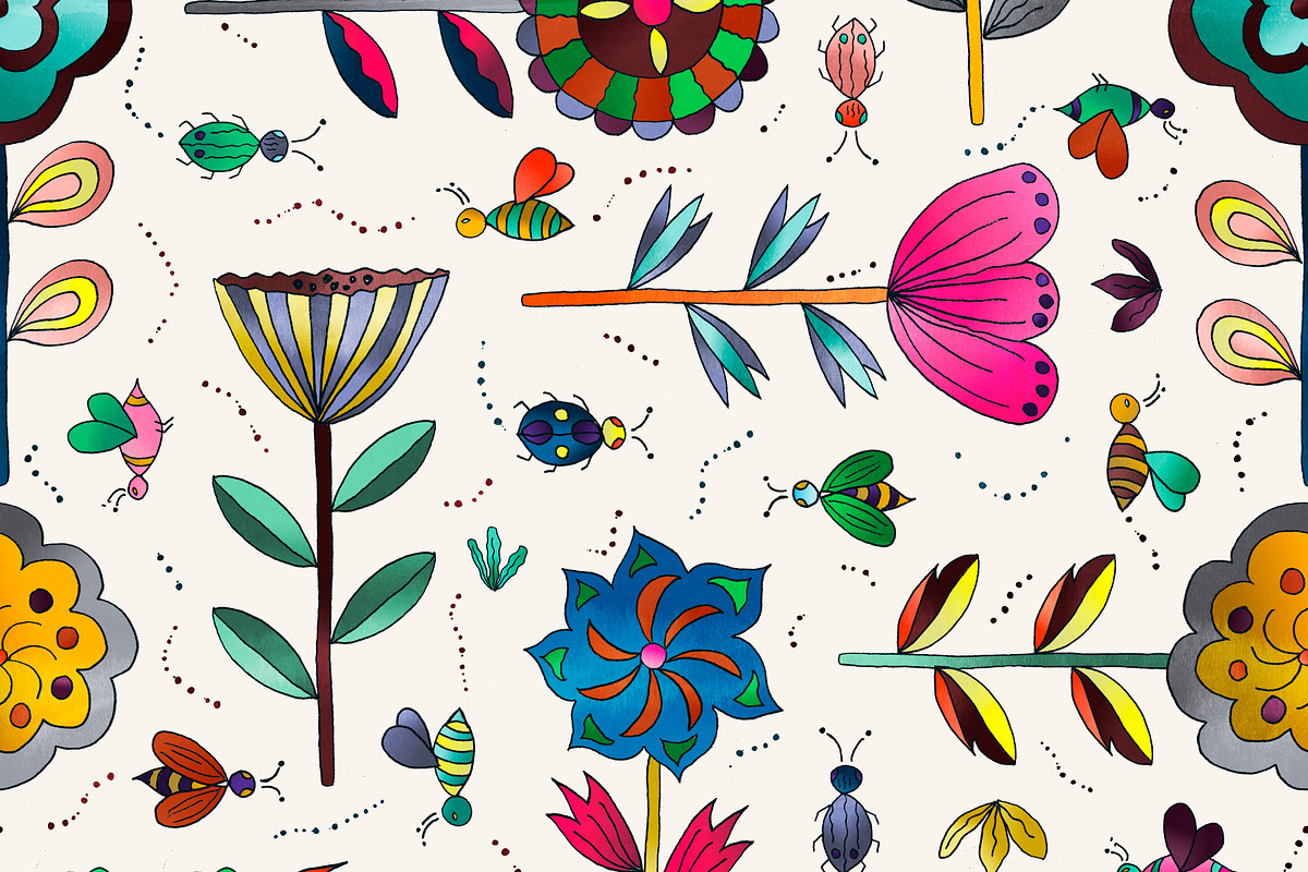 Insects and Flowers White, an Animal Illustration by Cesar Torres
