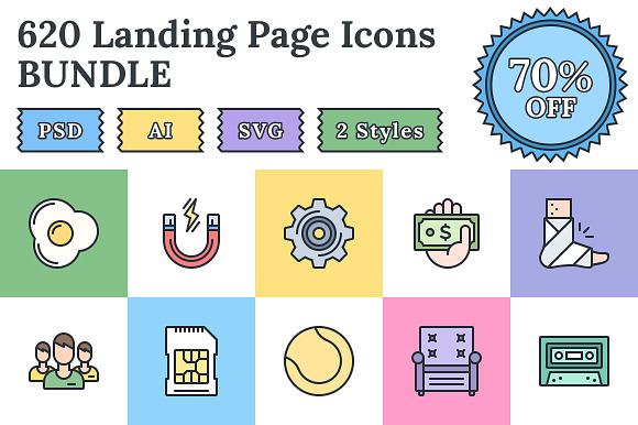 620 Flat Landing Page Icons