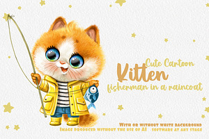 Kitten fisherman with fish, an Animal Illustration by Azuzlikus