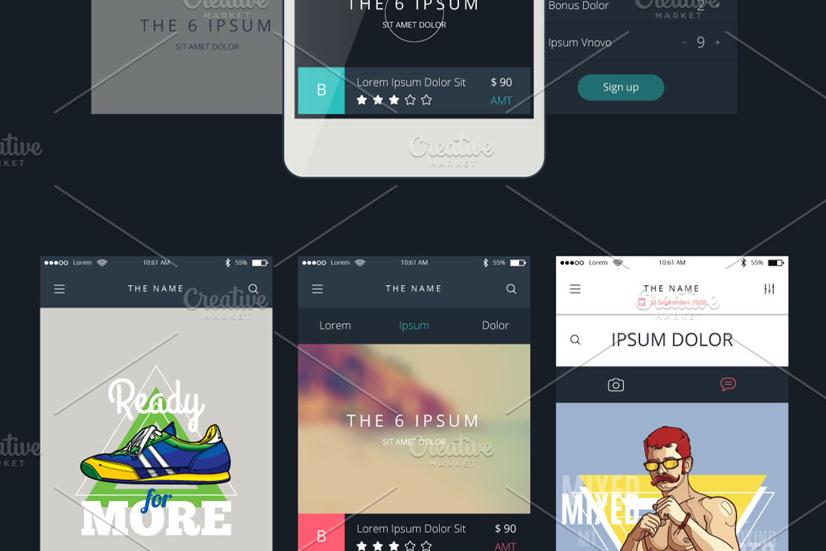 Phone GUI Template. Wireframe UI Kit, a Device Mockup by fet