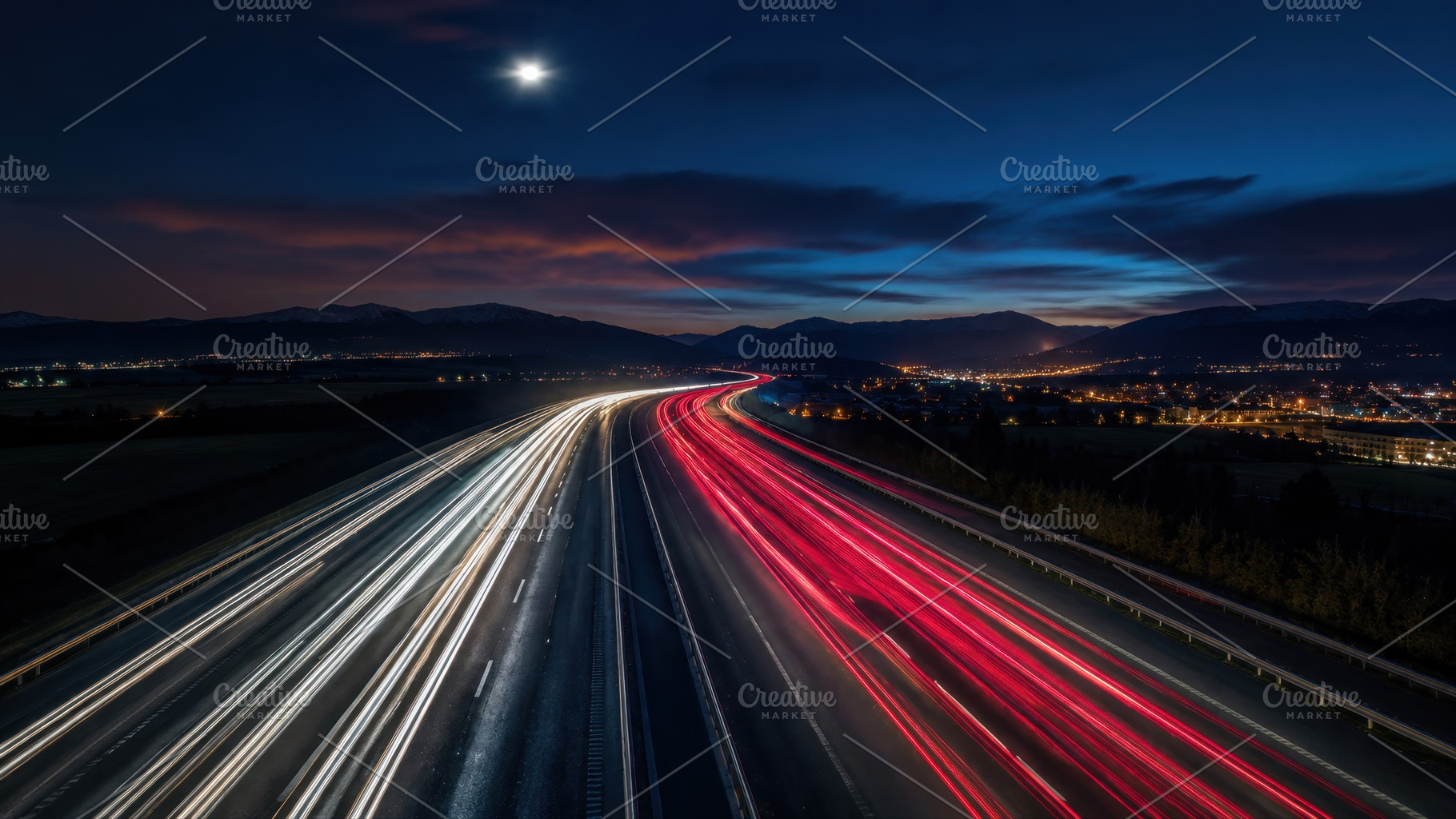 City lights and moving cars at night, a Photo by Beautiful things
