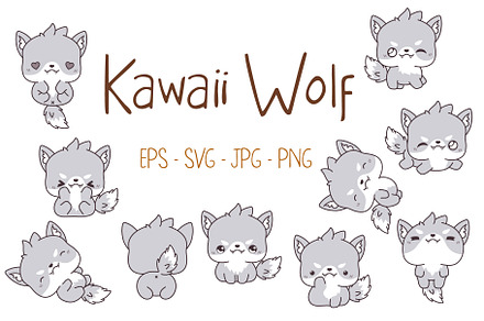 Kawaii Baby Wolf Set Illustrations