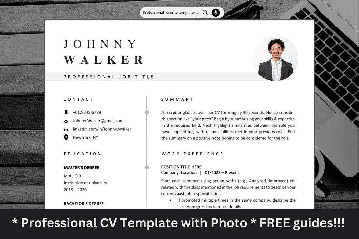 Resume/CV classic photo template, a Resume Template by The Career Lab (Photo 1 of 10)