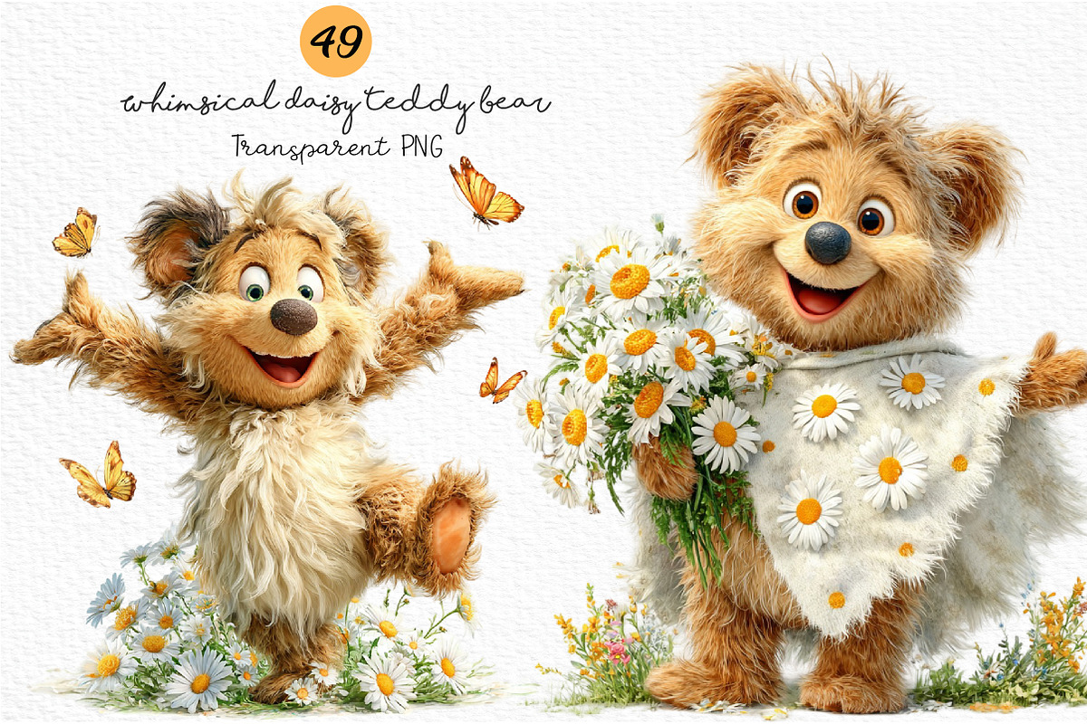 Whimsical Daisy Teddy Bear Clipart, a Seasonal Illustration by Craft Nest (Photo 1 of 12)