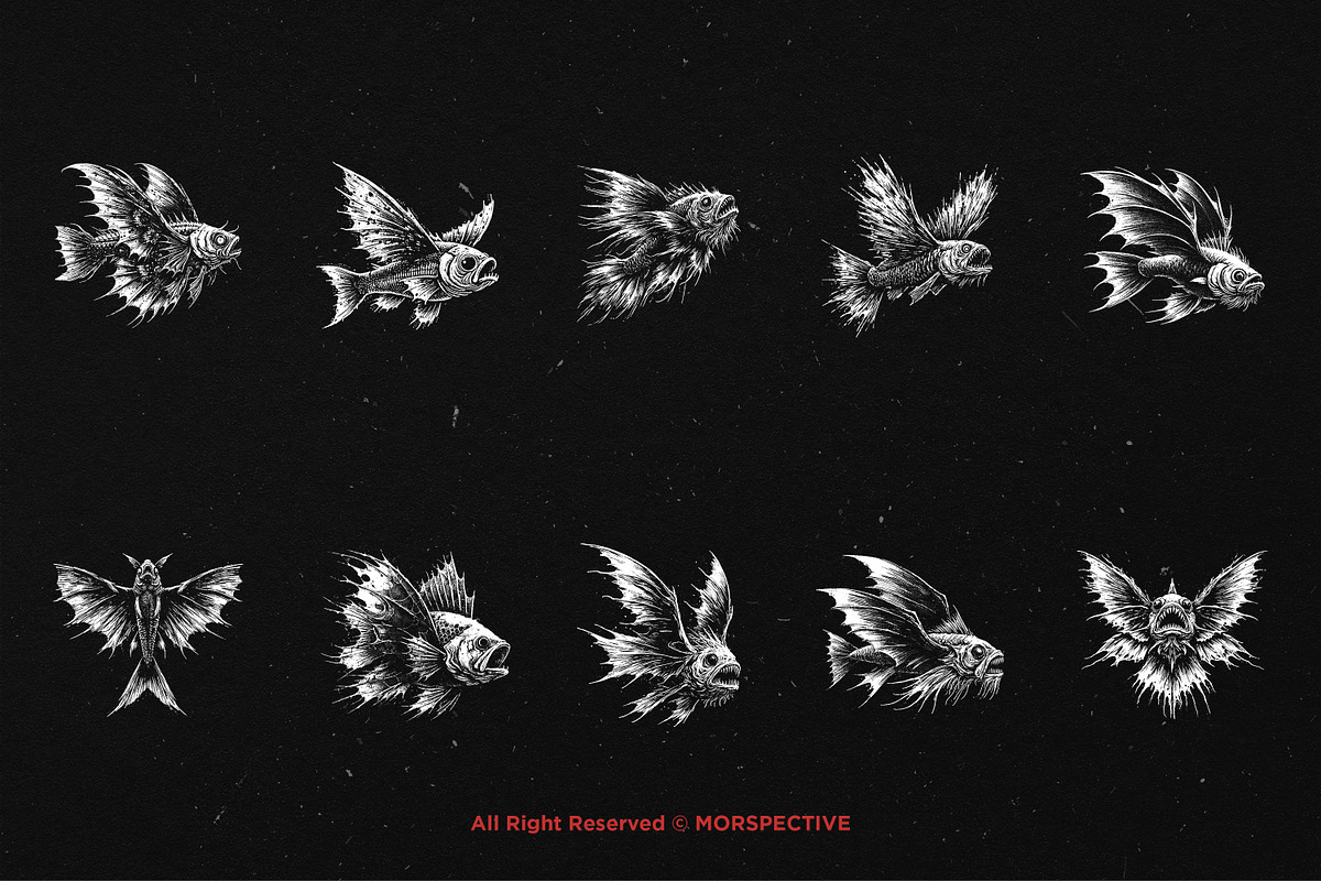 10 Bundle Dark Art Flying Fish Wings, an Illustration by Morspective (Photo 6 of 7)