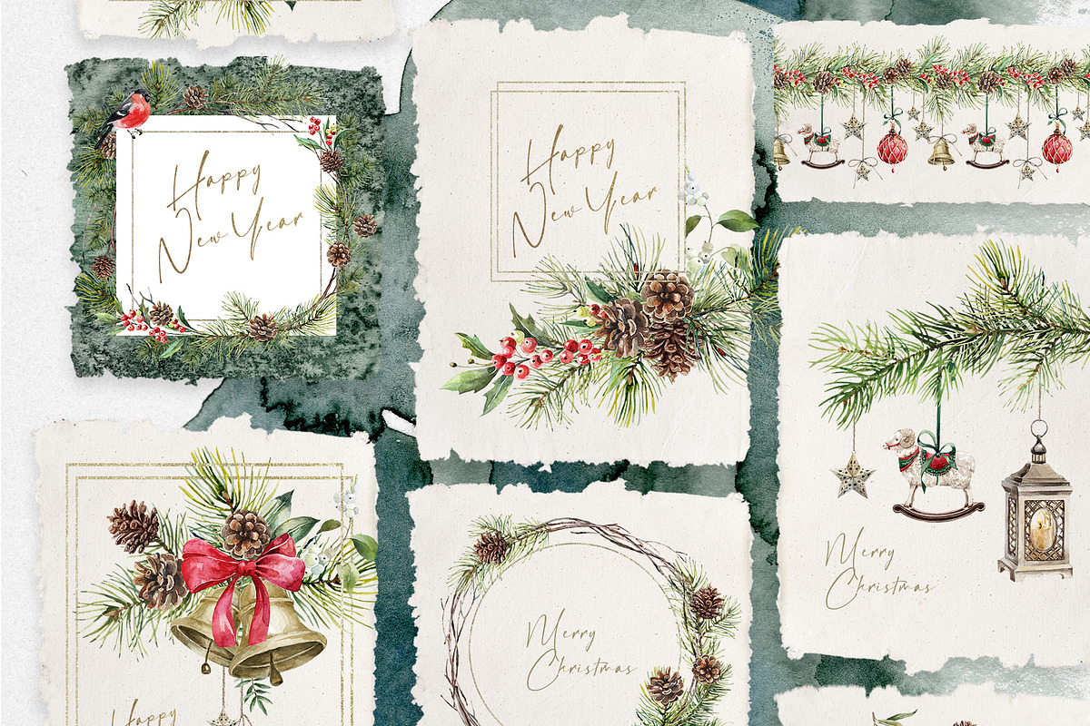 Christmas Mood. Watercolor clipart., a Seasonal Illustration by RushkinaAntonina (Photo 3 of 11)