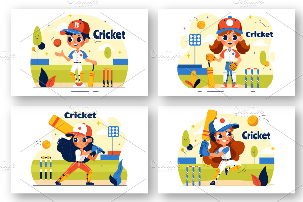 9 Cricket Player Illustration, a Sport Illustration by denayunebgt (Photo 3 of 3)