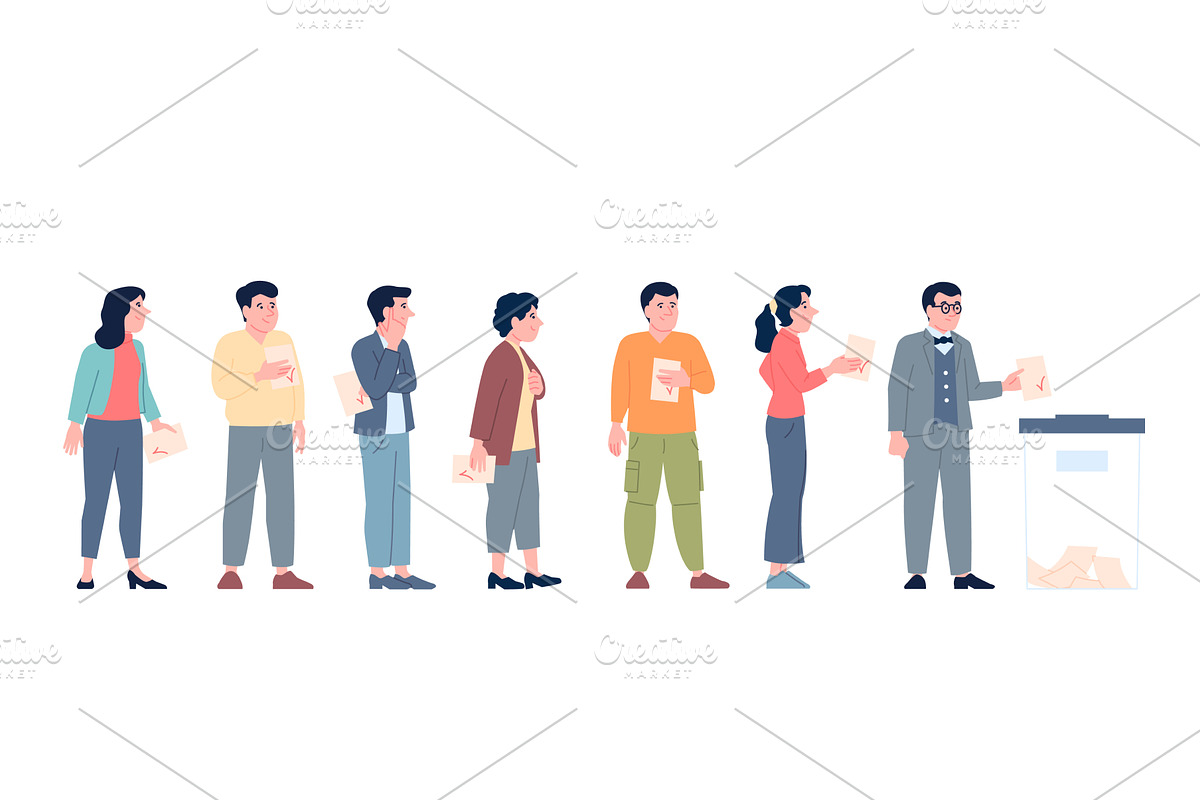 Voting waiting line. People with, a Person Illustration by LadadikArt