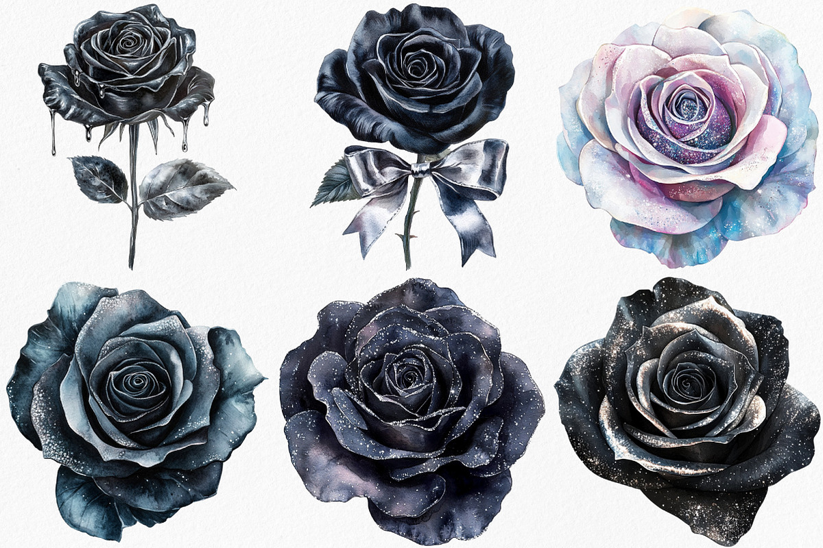Black and Silver Glam Roses Clipart, an Illustration by Canvas Craft (Photo 4 of 9)