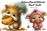 Halloween Animals Watercolor, a Seasonal Illustration by CreationArt (Thumbnail 1 of 5)