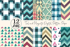 Teal and Magenta Digital Pattern Pap, a Texture Illustration by DreamPrint404