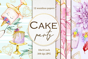 12 Cake Party Seamless Patterns