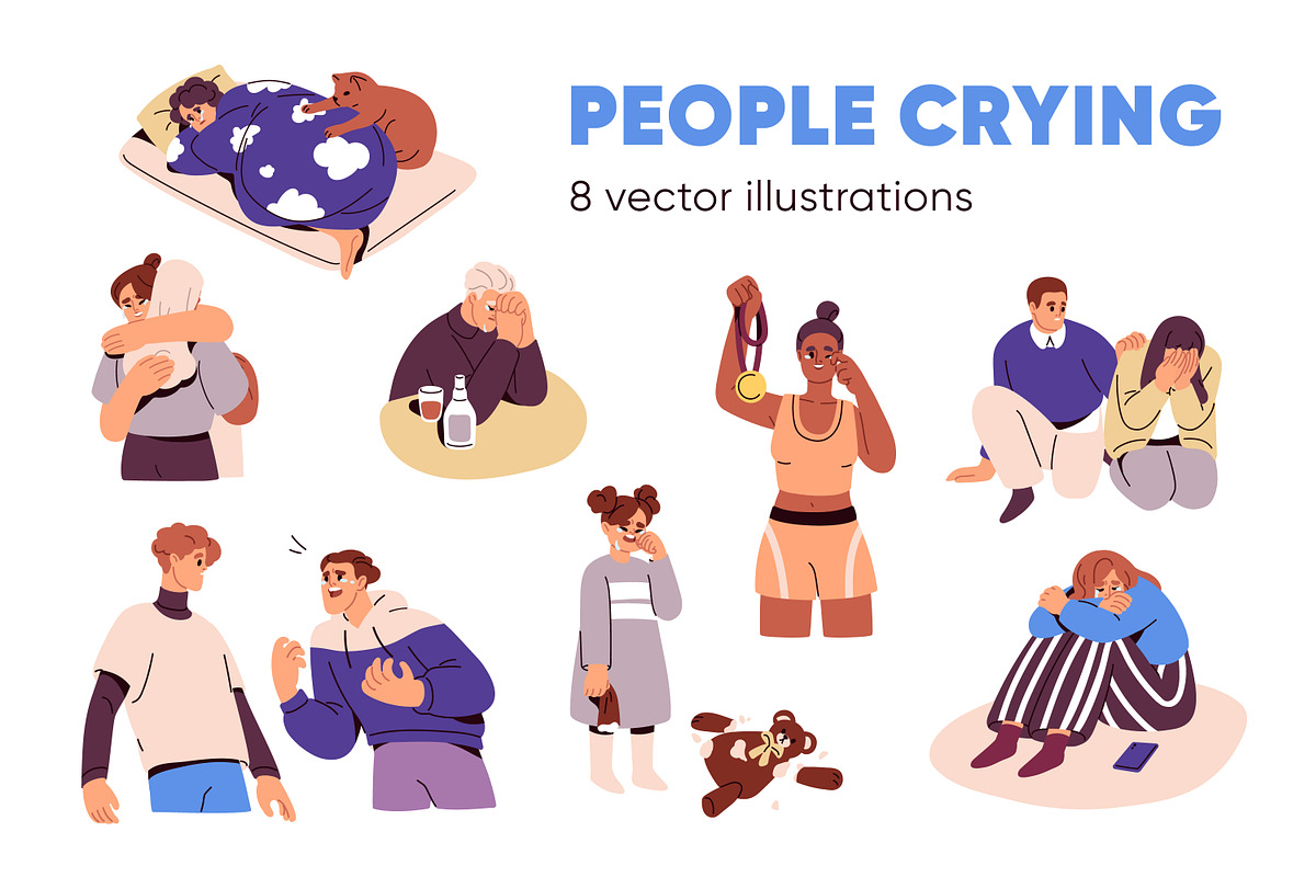 People in tears crying. Whiny mood, a Person Illustration by Good Studio (Photo 1 of 9)
