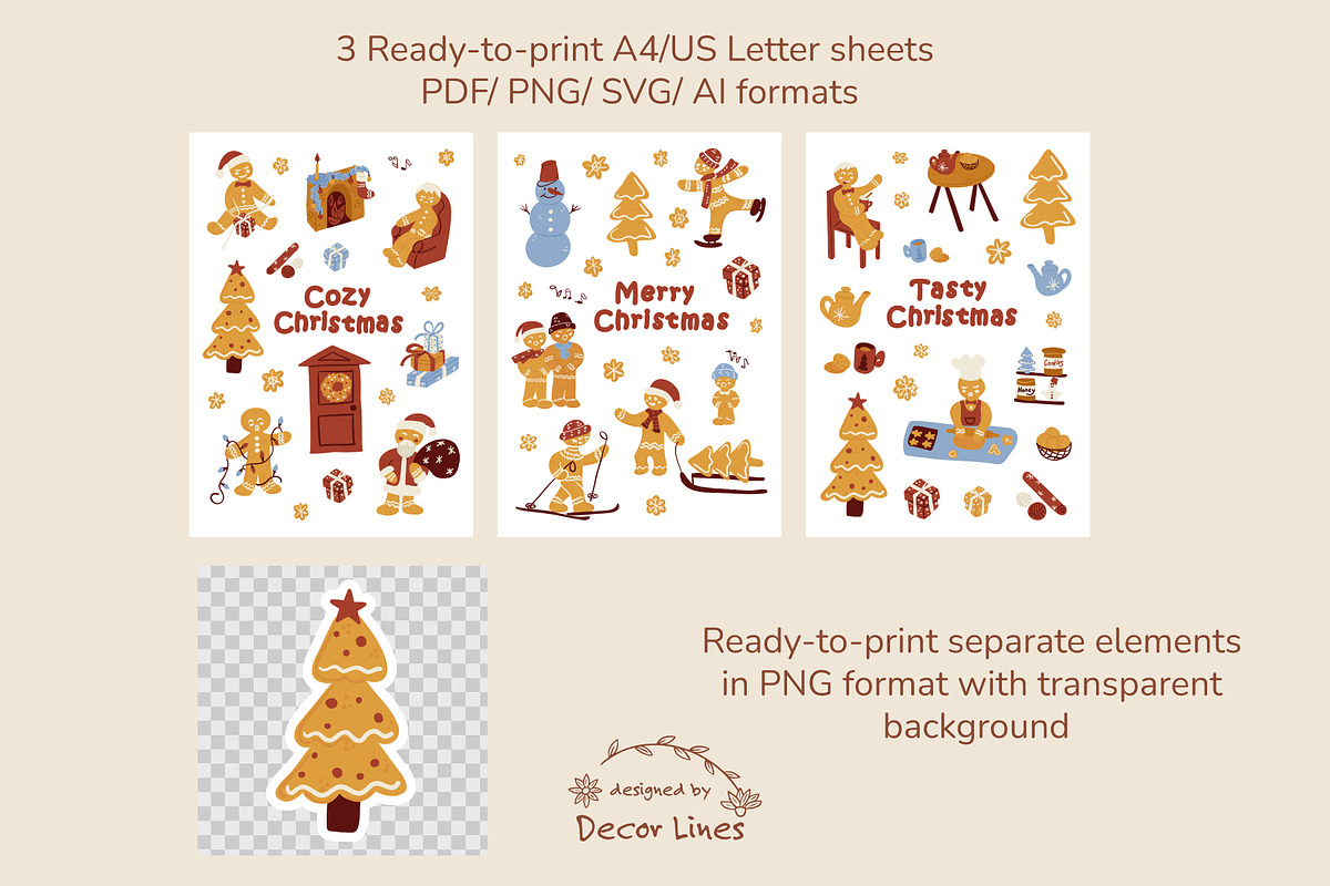 Gingerbread Christmas Stickers, an Object Illustration by Decor Lines (Photo 2 of 6)