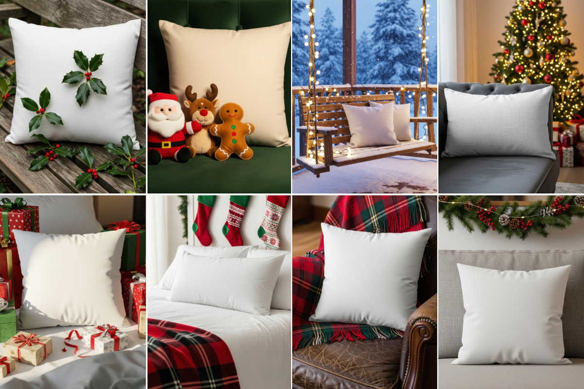 Cozy Christmas Pillow Bundle 400 JPG, a Household Mockup by KennedyStudio (Photo 12 of 13)