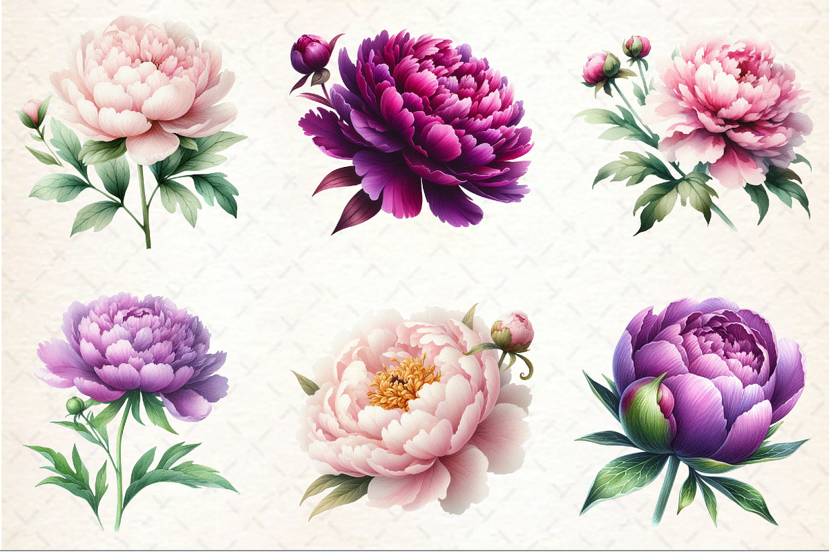 Pink & Purple Peony Flowers Clipart, an Illustration by Rose Art (Photo 4 of 5)