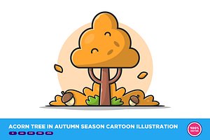 Acorn Tree In Autumn Season Cartoon