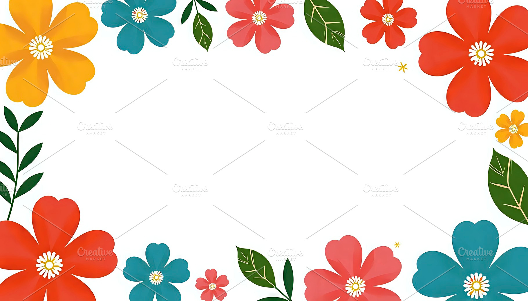 Bright Floral Border With Minimal Ce, a Photo by LOGOCREATIVE