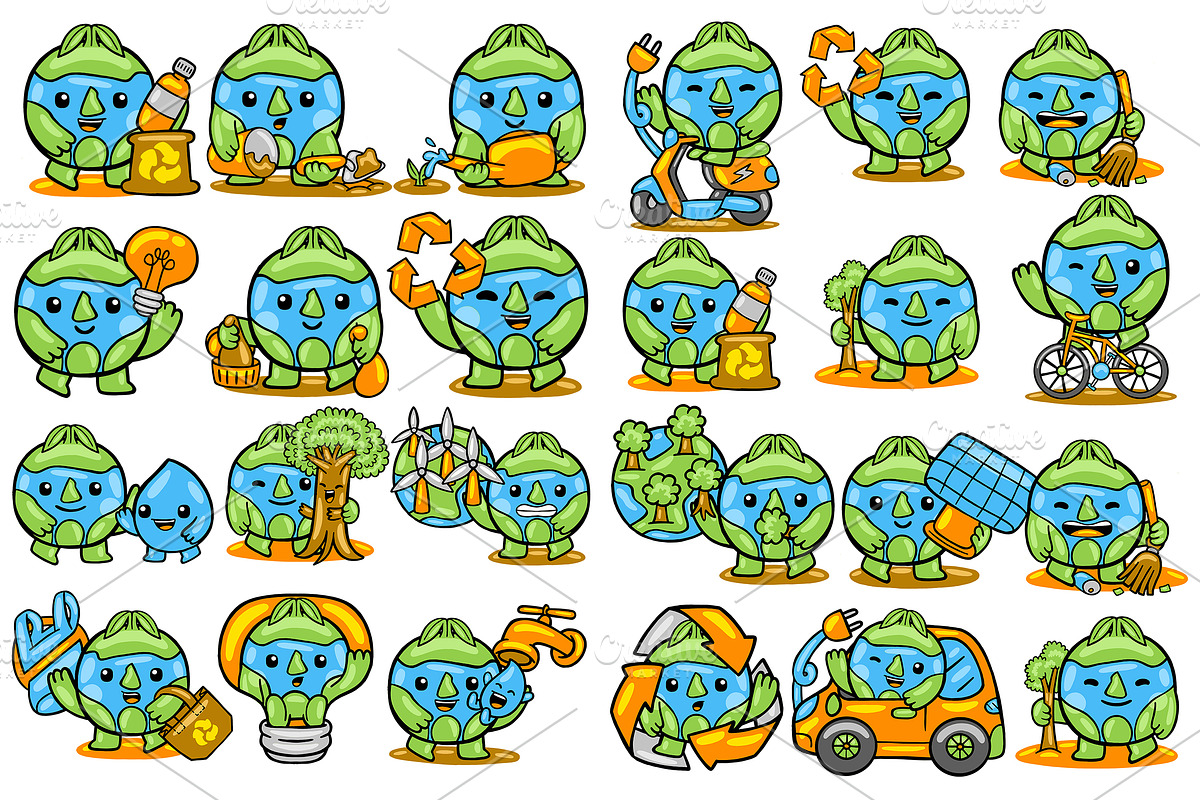 Kawaii Cartoon Earth Character Pack, an Object Graphic by MEDZ (Photo 1 of 5)