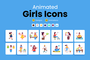 Animated Flat Girls Icons, a Duotone Icon by Prosymbols