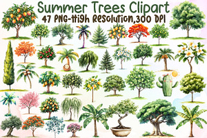 Summer Trees Clipart, an Illustration by Sublimation Artist